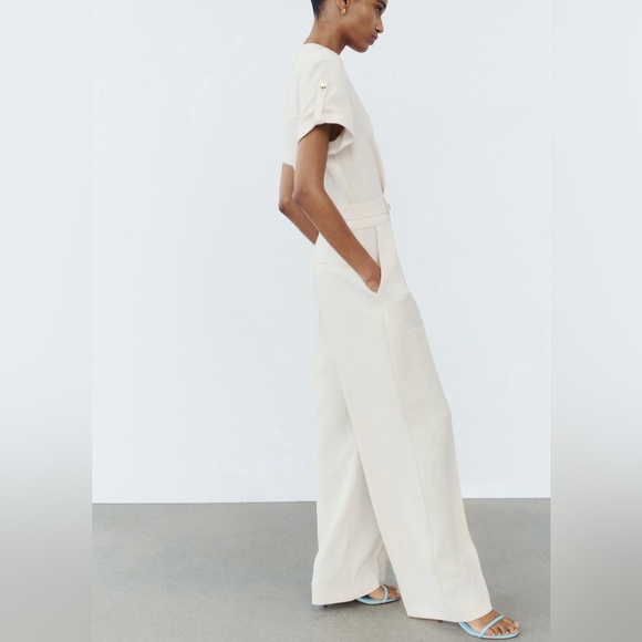 Zara Belted Jumpsuit With Gold Buttons. New With Tags. - Picture 3 of 11